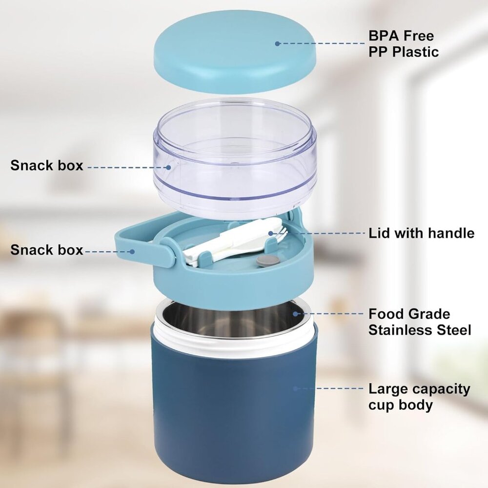 Stainless Steel Yogurt Cup with Handle Lid with Plastic Spoon Take and Go Yogurt